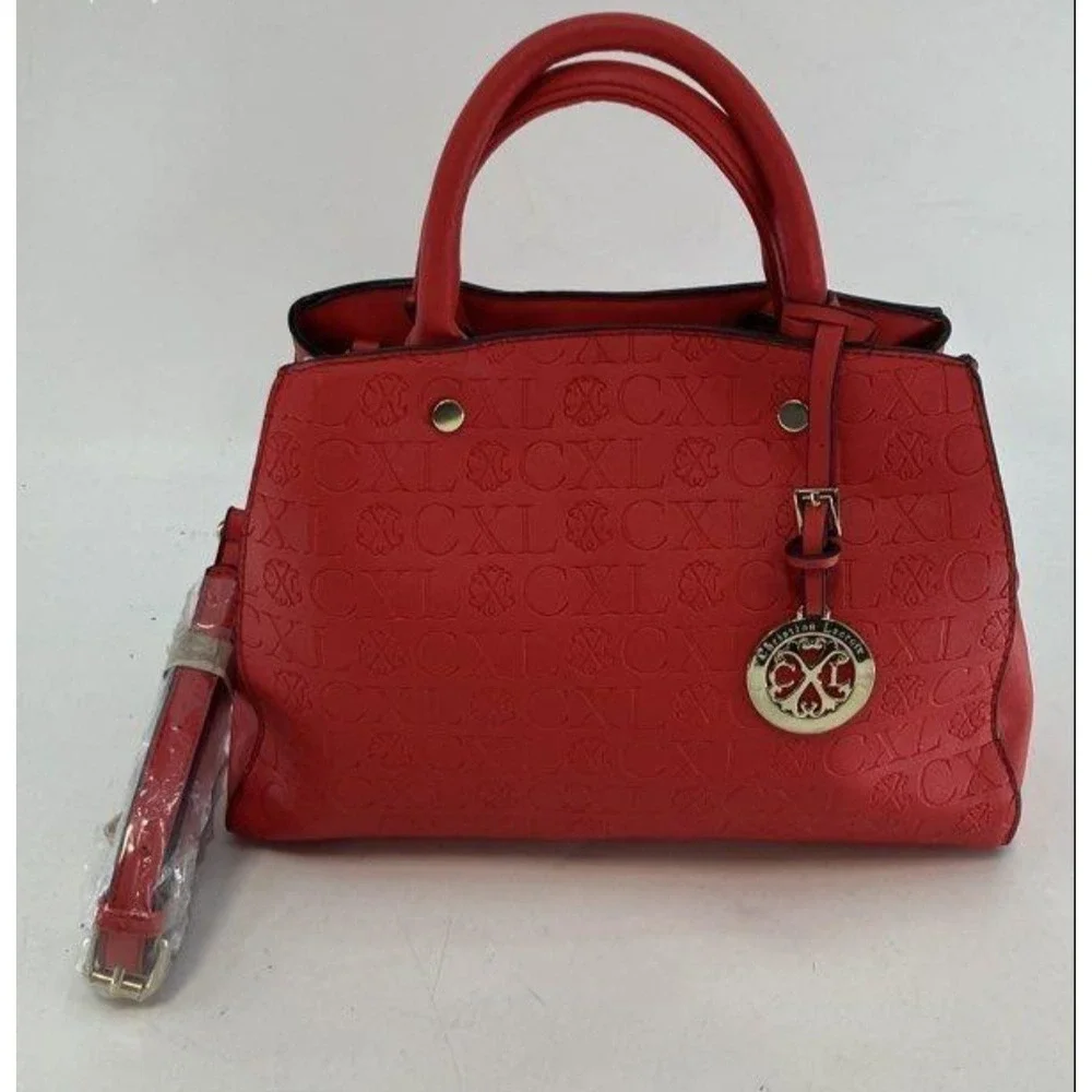 CHRISTIAN LACROIX Embossed Logo Satchel Red Convertible Shoulder Bag